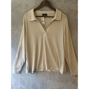 Lane Bryant Top Women's‎ 22/24 Beige Collared Pullover Ribbed Cream Blouse New